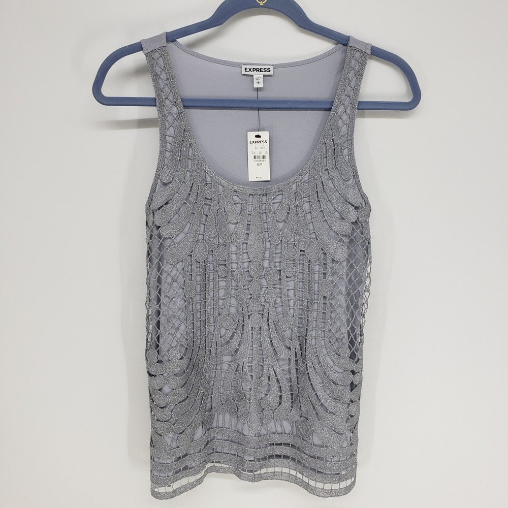 Express Gray Crochet Overlay Tank Top